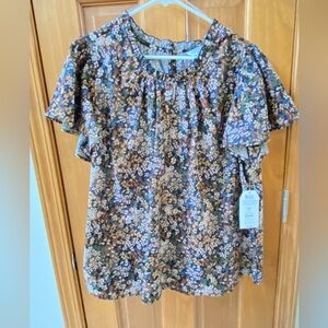 👗 Time and Tru Floral Print Blouse - Brown and Blue. NWT